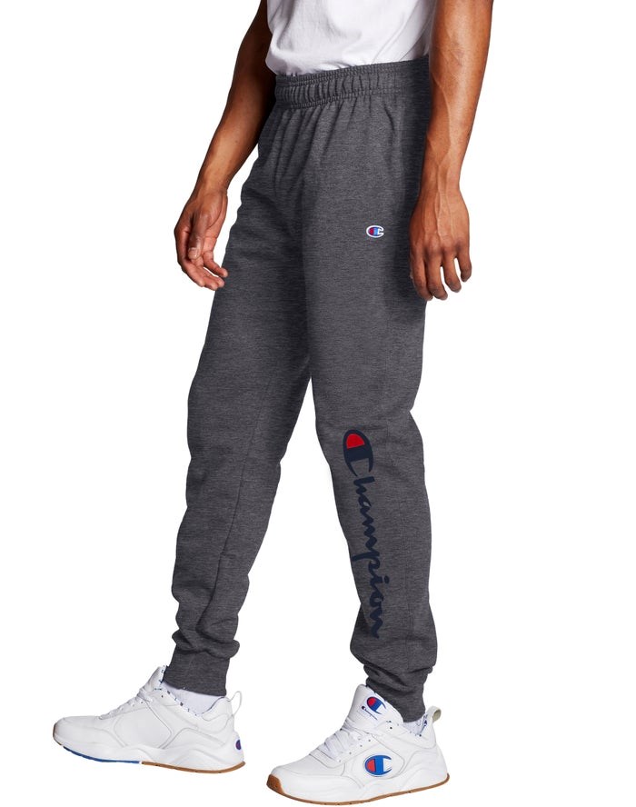 Champion Powerblend Fleece Script Logo Sweatpants Herr Mörkgrå | 8561704-NJ