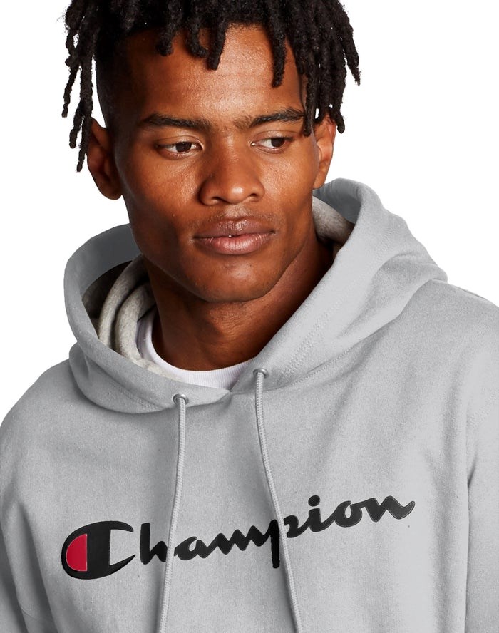 Champion Powerblend Script Logo Hoodie Herr Grå | 2495716-BS