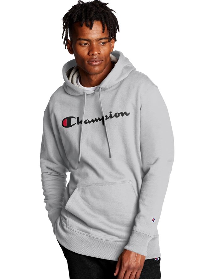 Champion Powerblend Script Logo Hoodie Herr Grå | 2495716-BS