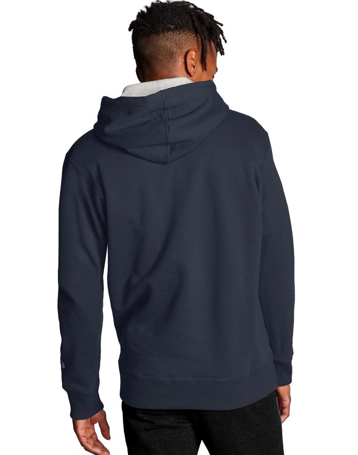 Champion Powerblend Script Logo Hoodie Herr Marinblå | 5490712-JK