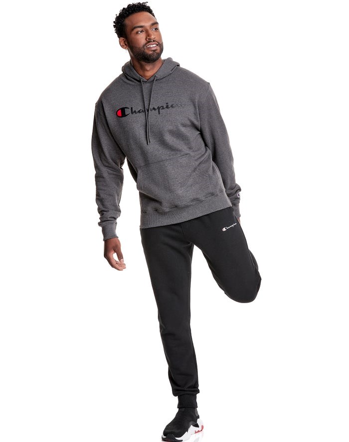 Champion Powerblend Script Logo Hoodie Herr Mörkgrå | 8079341-YH