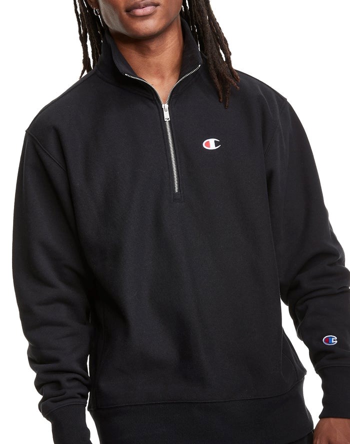 Champion Reverse Weave 1/4 Zip Embroidered C Logo Tröjor Herr Svarta | 5948130-IP