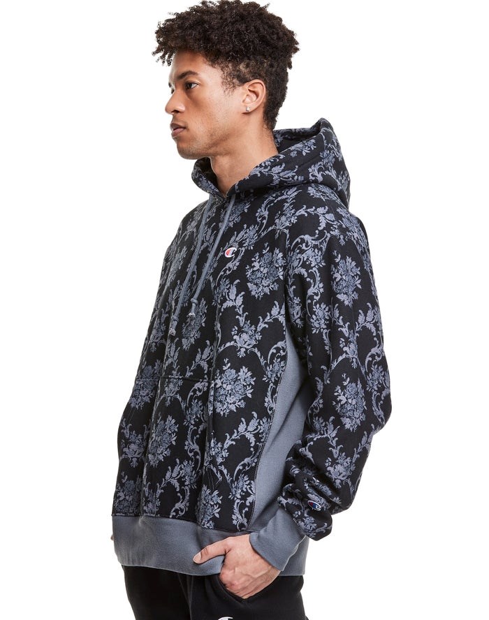 Champion Reverse Weave All Over Print Hoodie Herr Grå Svarta | 1056934-ZE