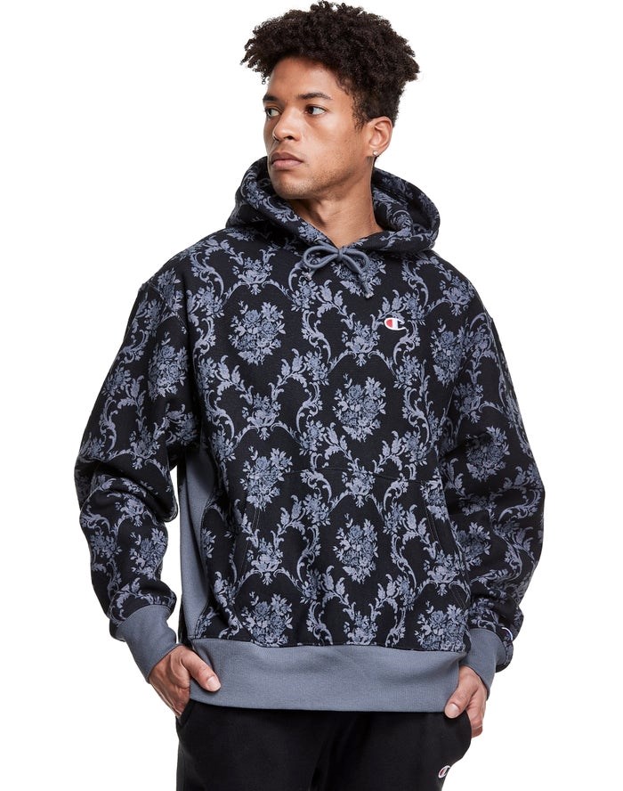 Champion Reverse Weave All Over Print Hoodie Herr Grå Svarta | 1056934-ZE