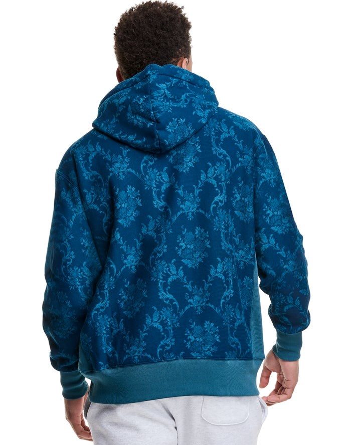 Champion Reverse Weave All Over Print Hoodie Herr Blå | 1297358-FZ