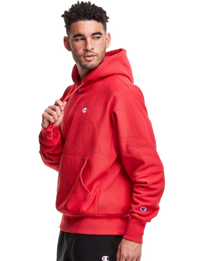 Champion Reverse Weave All Over Print Hoodie Herr Röda | 1459786-BE