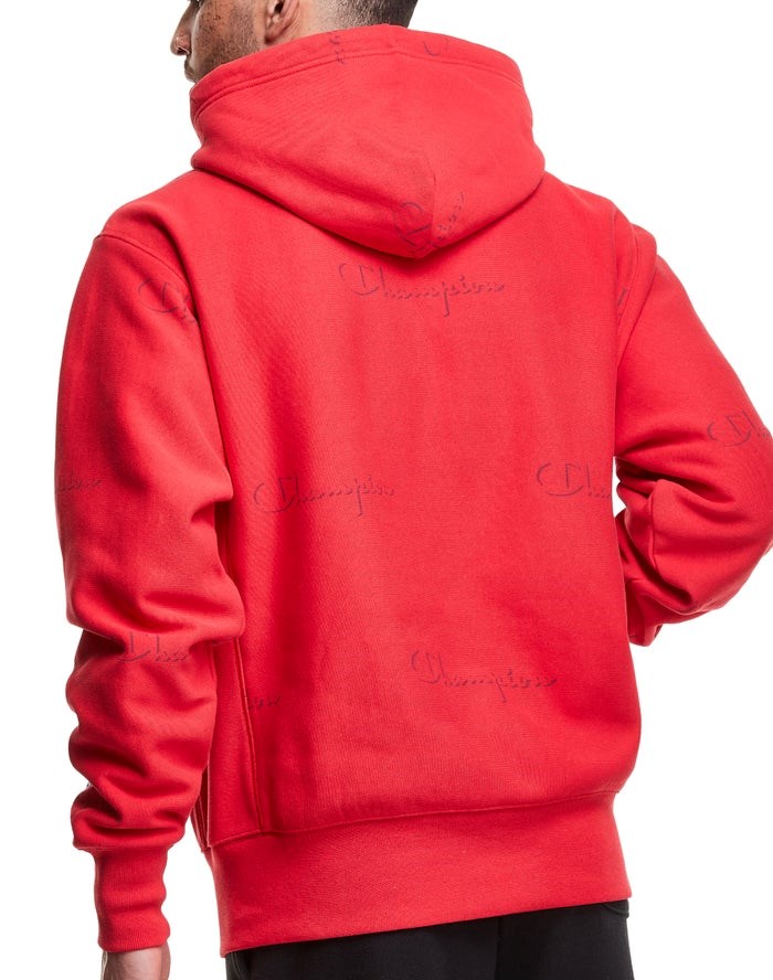 Champion Reverse Weave All Over Print Hoodie Herr Röda | 1459786-BE