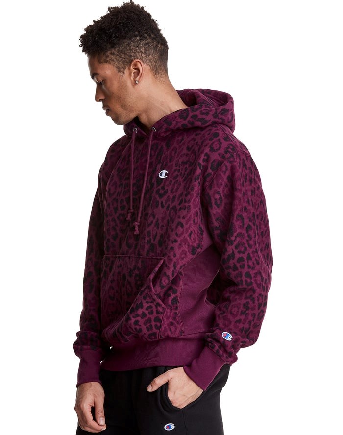 Champion Reverse Weave All Over Print Hoodie Herr Mörklila | 2961570-SH