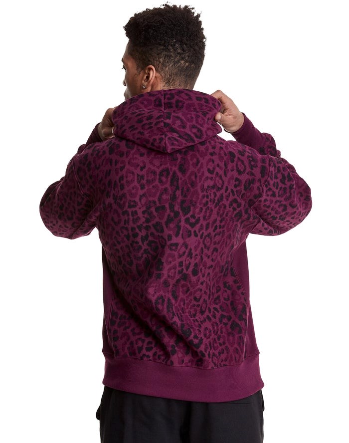 Champion Reverse Weave All Over Print Hoodie Herr Mörklila | 2961570-SH