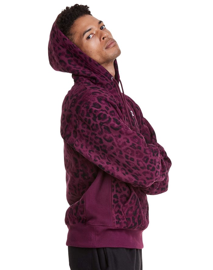 Champion Reverse Weave All Over Print Hoodie Herr Mörklila | 2961570-SH