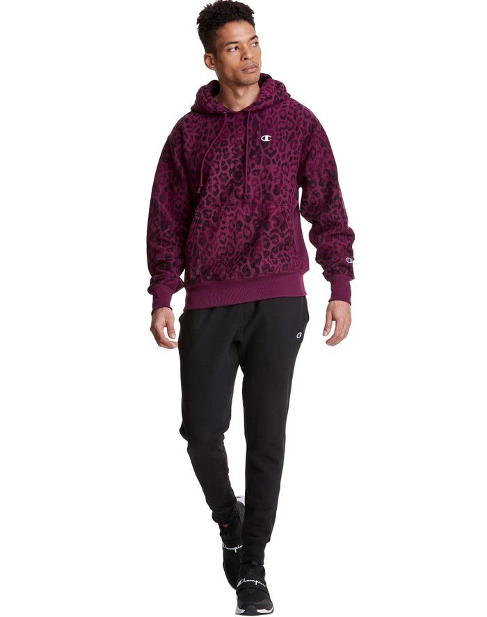 Champion Reverse Weave All Over Print Hoodie Herr Mörklila | 2961570-SH