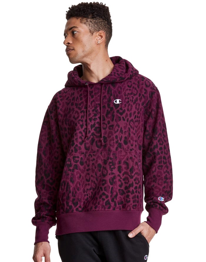 Champion Reverse Weave All Over Print Hoodie Herr Mörklila | 2961570-SH