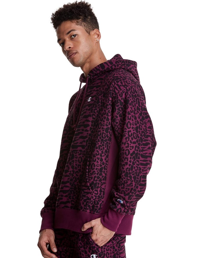 Champion Reverse Weave All Over Print Hoodie Herr Mörklila | 7481692-WL