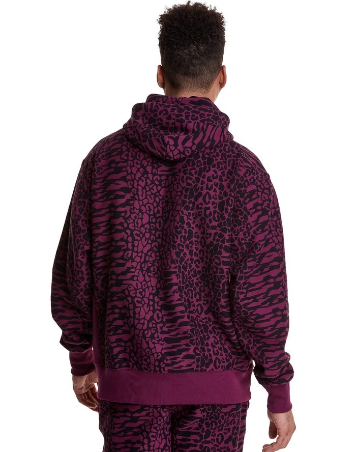 Champion Reverse Weave All Over Print Hoodie Herr Mörklila | 7481692-WL