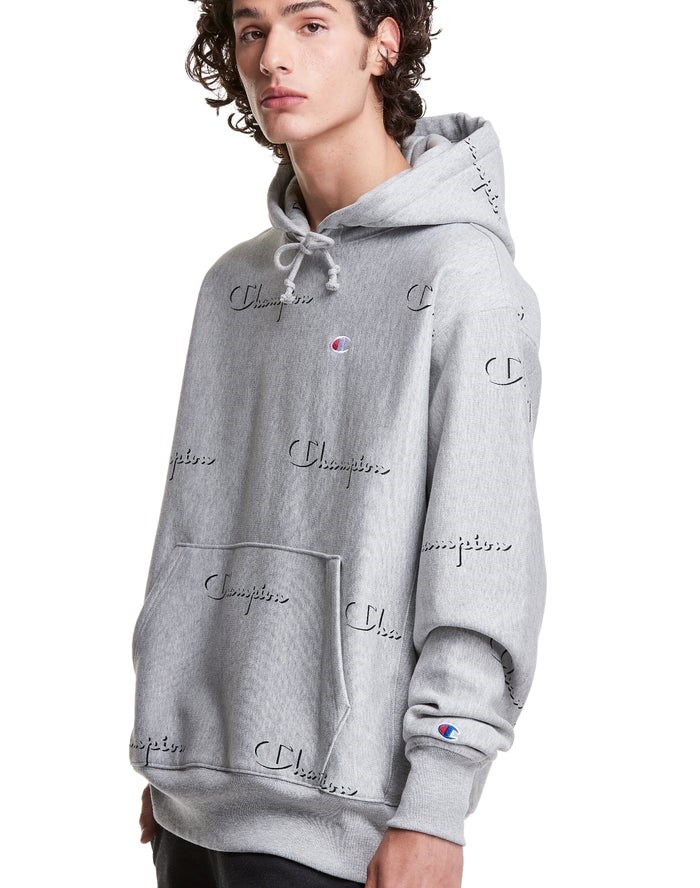 Champion Reverse Weave All Over Print Hoodie Herr Grå | 9702856-NA