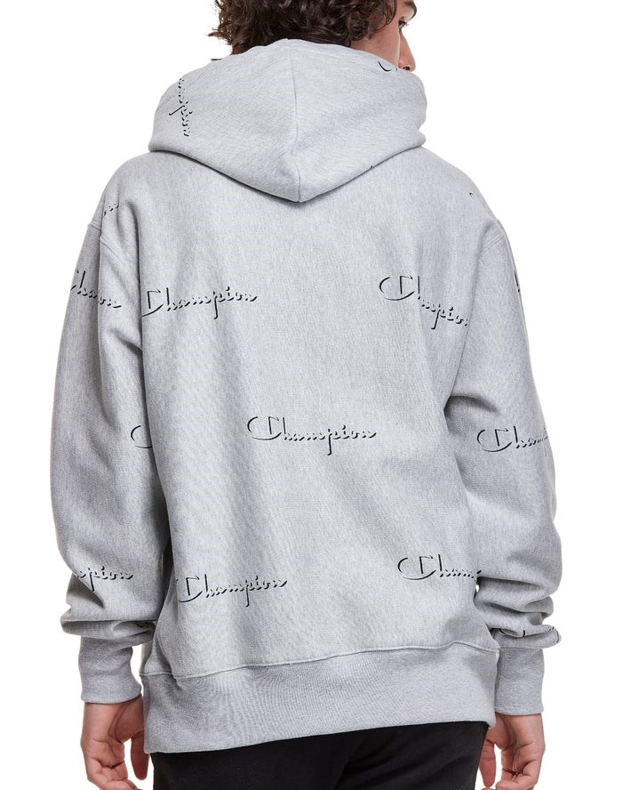 Champion Reverse Weave All Over Print Hoodie Herr Grå | 9702856-NA