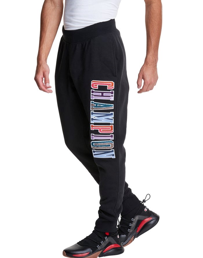 Champion Reverse Weave Applique Logo Sweatpants Herr Svarta | 1607358-GF