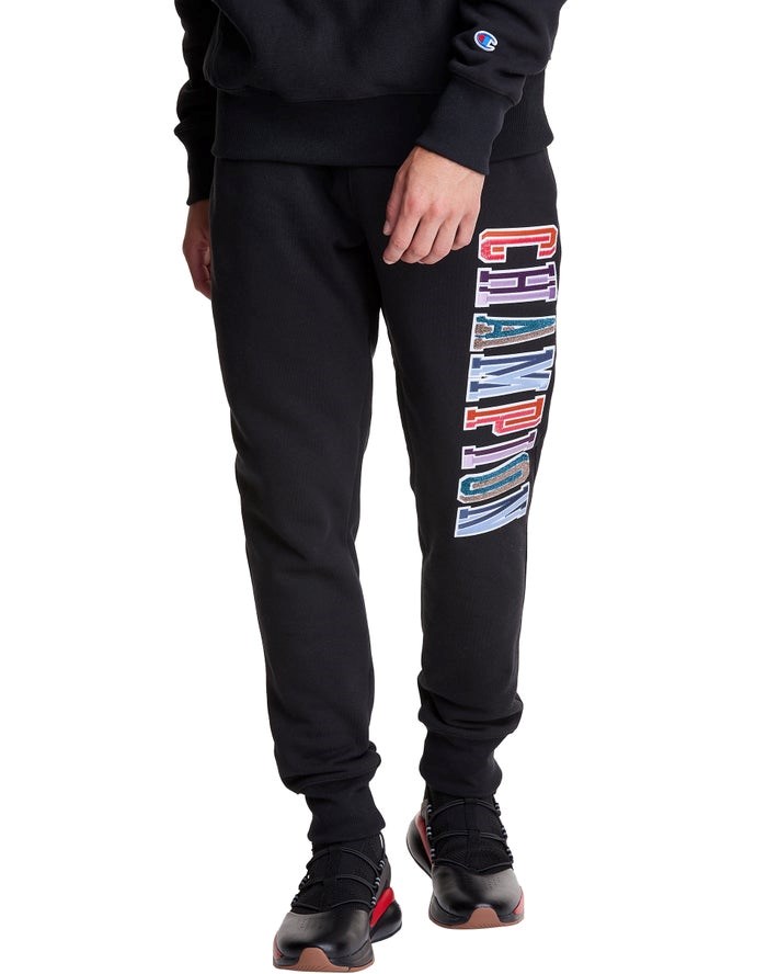 Champion Reverse Weave Applique Logo Sweatpants Herr Svarta | 1607358-GF