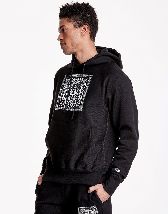 Champion Reverse Weave Bandana Print With C Logos Hoodie Herr Svarta | 4807932-LU