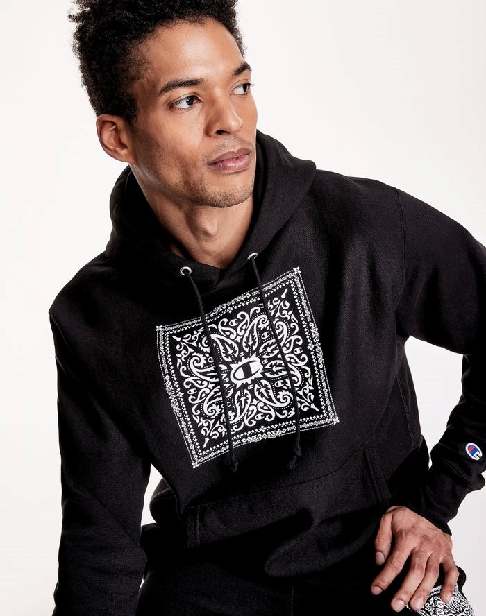 Champion Reverse Weave Bandana Print With C Logos Hoodie Herr Svarta | 4807932-LU