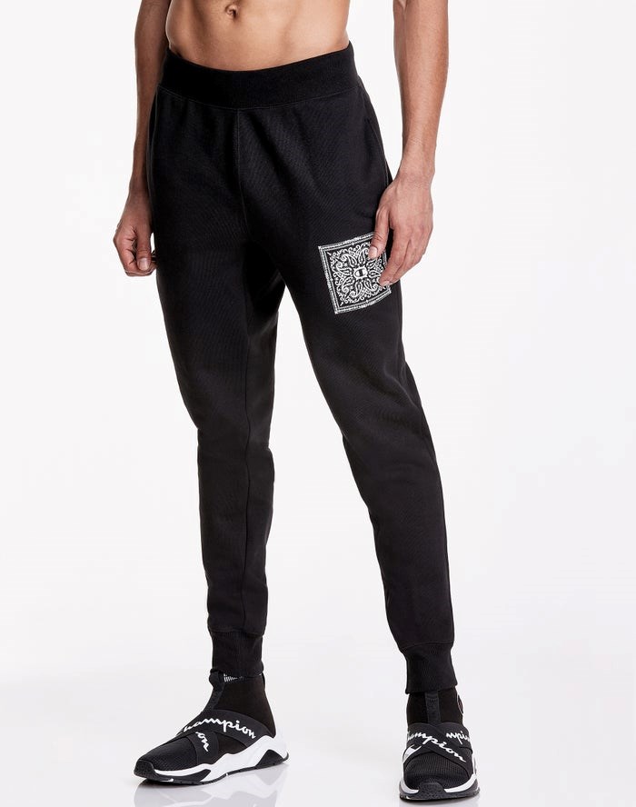 Champion Reverse Weave Bandana Print With C Logos Sweatpants Herr Svarta | 5381720-JT