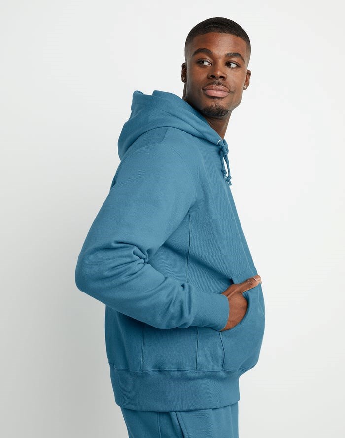 Champion Reverse Weave C Logo Hoodie Herr Blå | 0587123-OH