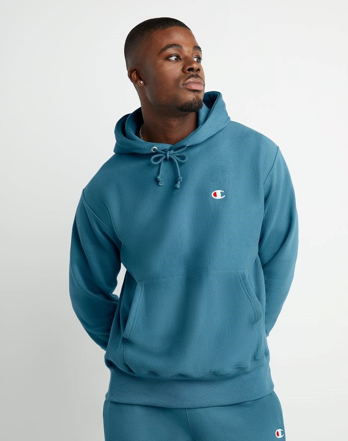 Champion Reverse Weave C Logo Hoodie Herr Blå | 0587123-OH