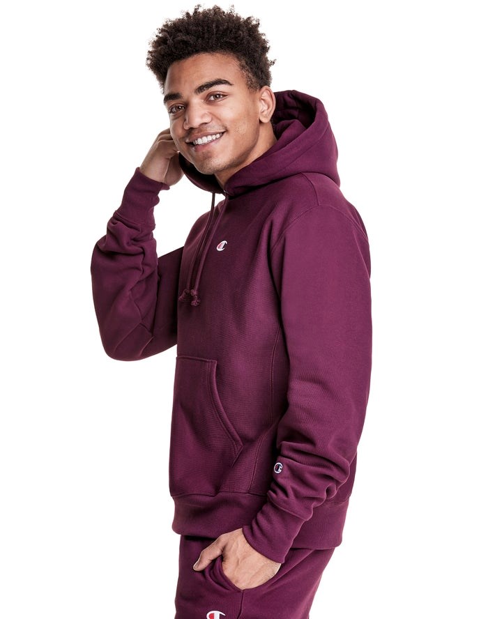 Champion Reverse Weave C Logo Hoodie Herr Mörklila | 3827605-ZI