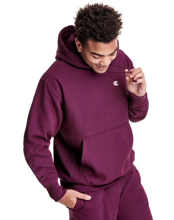 Champion Reverse Weave C Logo Hoodie Herr Mörklila | 3827605-ZI