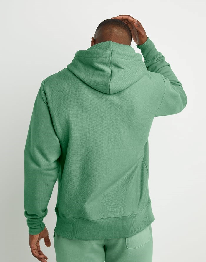 Champion Reverse Weave C Logo Hoodie Herr Gröna | 9580173-PV