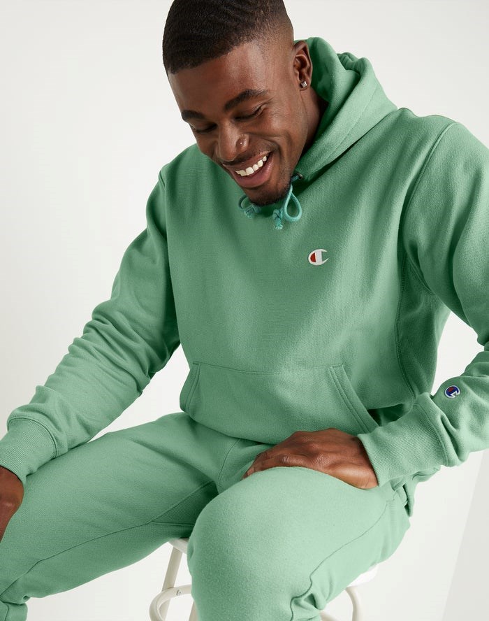 Champion Reverse Weave C Logo Hoodie Herr Gröna | 9580173-PV