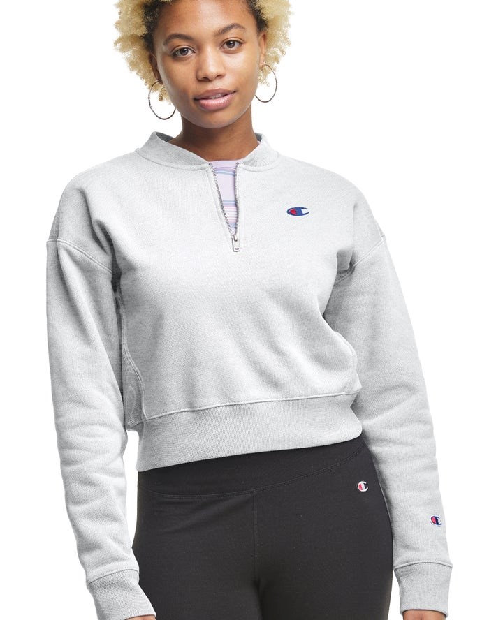 Champion Reverse Weave Cropped 1/4 Zip T-shirt Dam Grå | 9805241-LG