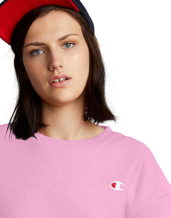 Champion Reverse Weave Cropped Cut-Off Crew T-shirt Dam Rosa | 7563028-ZM