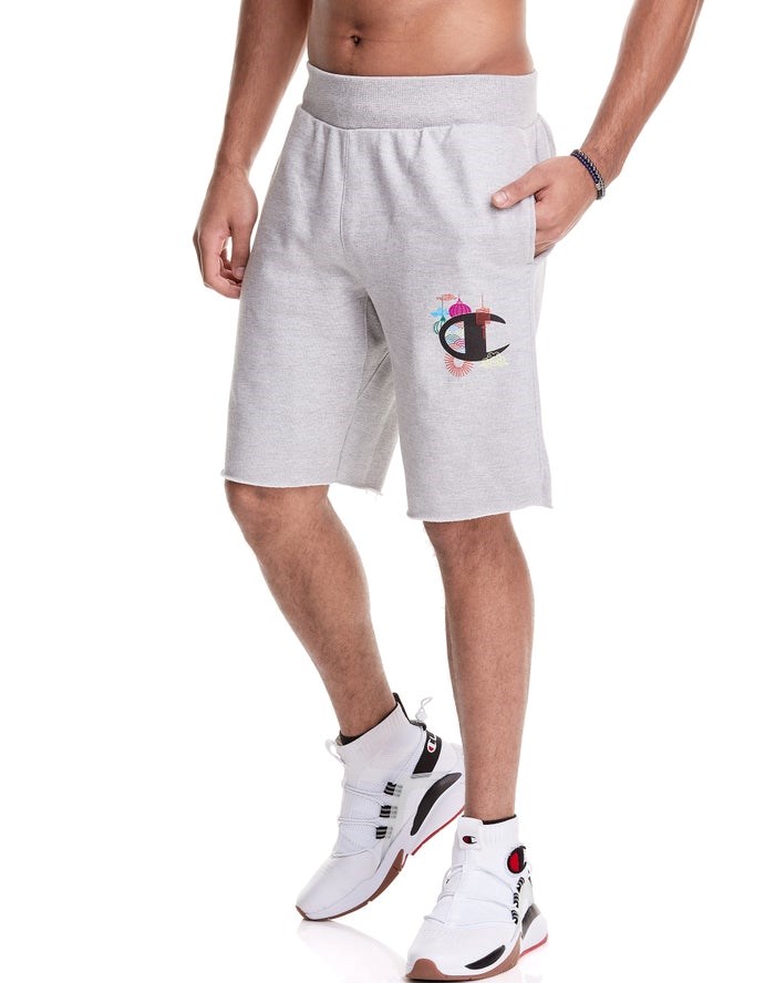 Champion Reverse Weave Cut-Off Lunar C With Lanterns Shorts Herr Grå | 9643780-FI