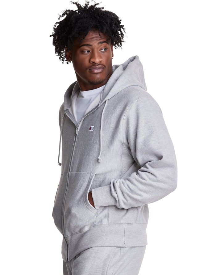 Champion Reverse Weave Full Zip C Logo Hoodie Herr Grå | 5308621-QS