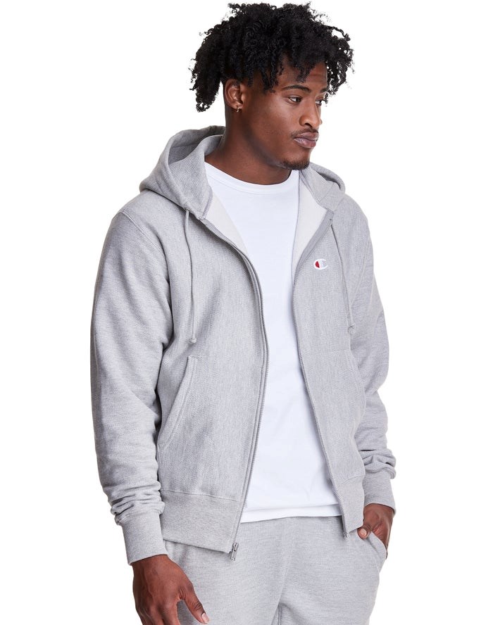 Champion Reverse Weave Full Zip C Logo Hoodie Herr Grå | 5308621-QS