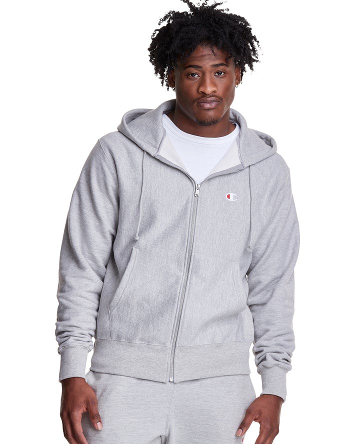 Champion Reverse Weave Full Zip C Logo Hoodie Herr Grå | 5308621-QS