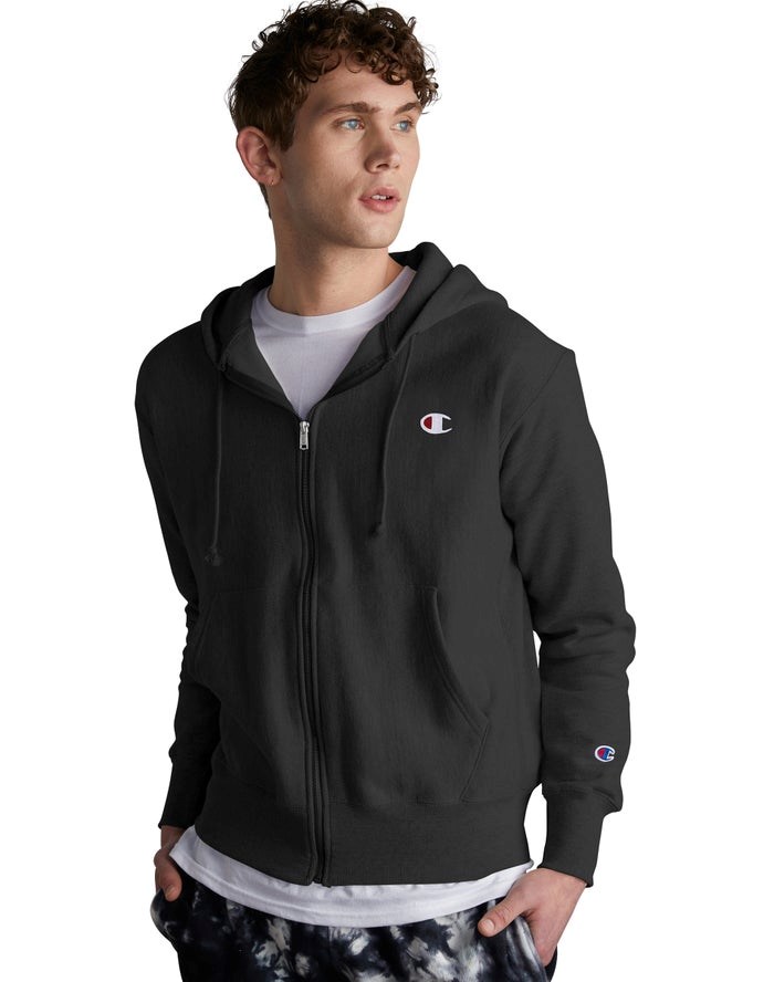 Champion Reverse Weave Full Zip C Logo Hoodie Herr Svarta | 5698743-WE