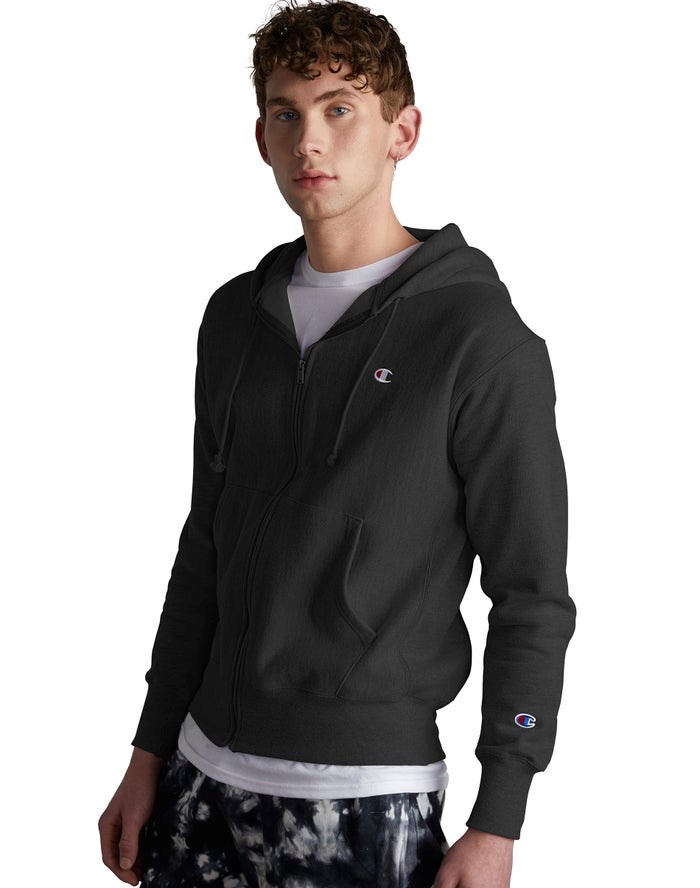 Champion Reverse Weave Full Zip C Logo Hoodie Herr Svarta | 5698743-WE