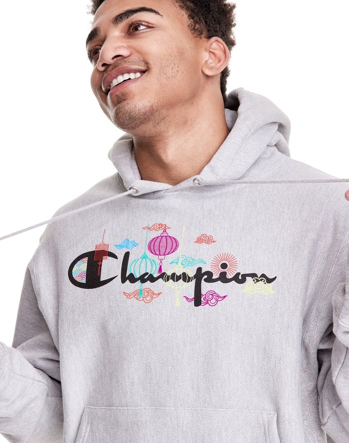 Champion Reverse Weave Lunar New Year Hoodie Herr Grå | 7491283-DV