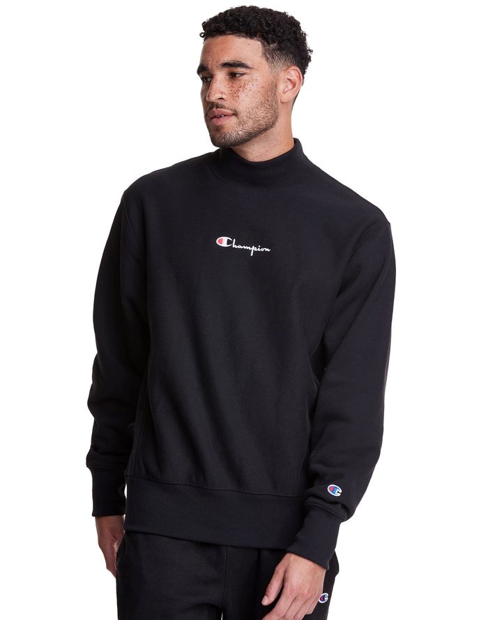 Champion Reverse Weave Mock Neck Crew Tröjor Herr Svarta | 3291657-VQ