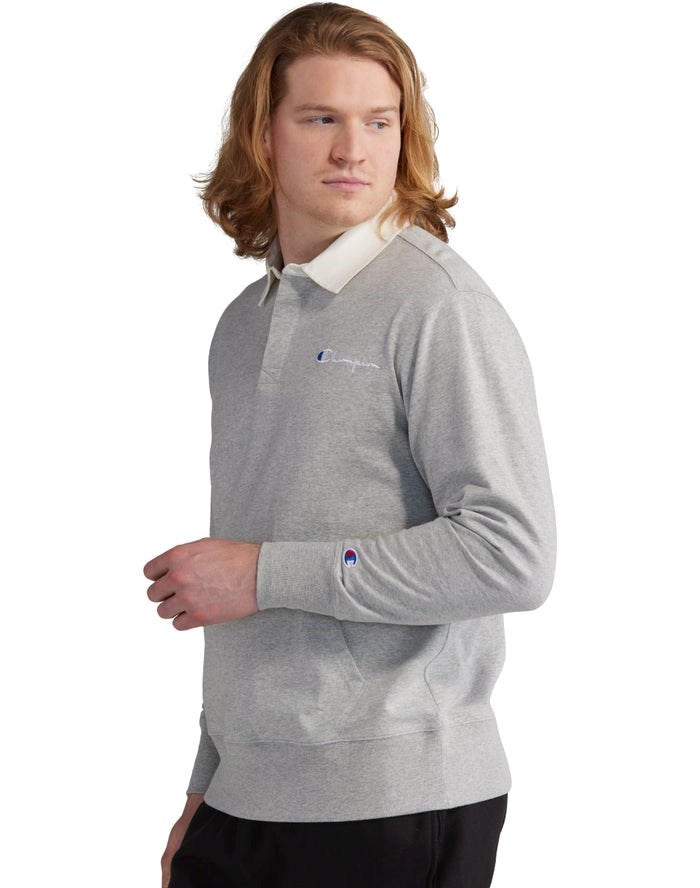 Champion Rugby Shirt With Kanga Pocket T-shirt Herr Grå | 4037958-GY