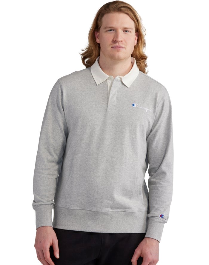 Champion Rugby Shirt With Kanga Pocket T-shirt Herr Grå | 4037958-GY