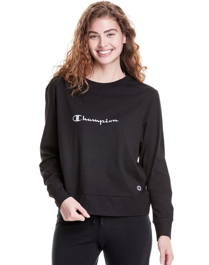 Champion Sleep Pj Long-Sleeve T-shirt Dam Svarta | 7261359-TK