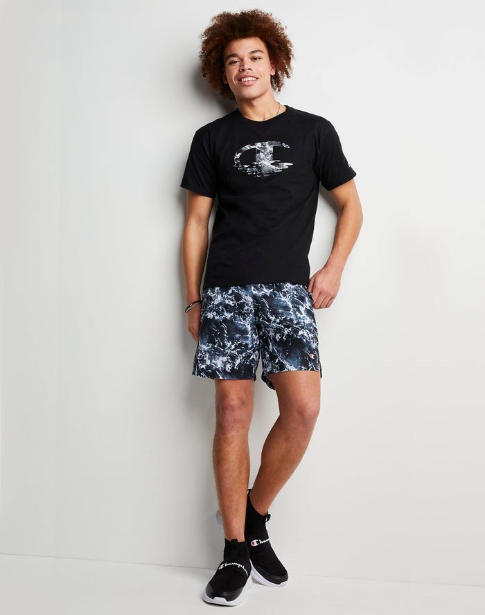 Champion Sport Print No Liner Shorts Herr Svarta Vita | 2581746-IP