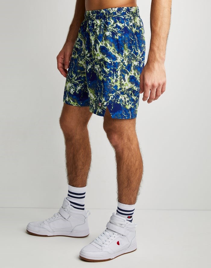 Champion Sport Print No Liner Shorts Herr Blå Gröna | 9628074-OY