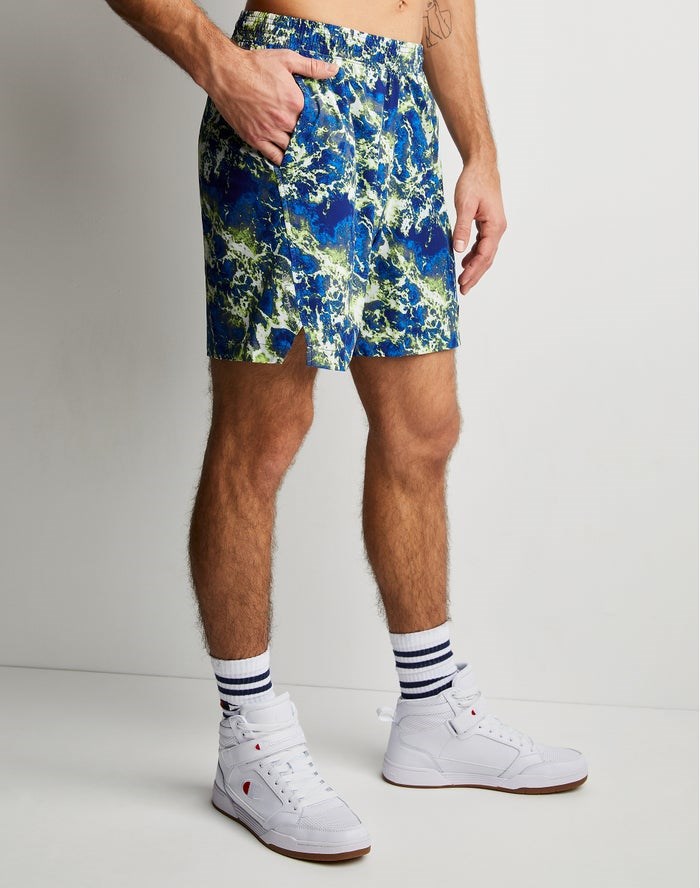 Champion Sport Print No Liner Shorts Herr Blå Gröna | 9628074-OY