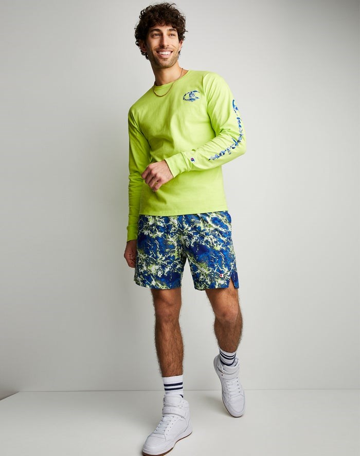 Champion Sport Print No Liner Shorts Herr Blå Gröna | 9628074-OY