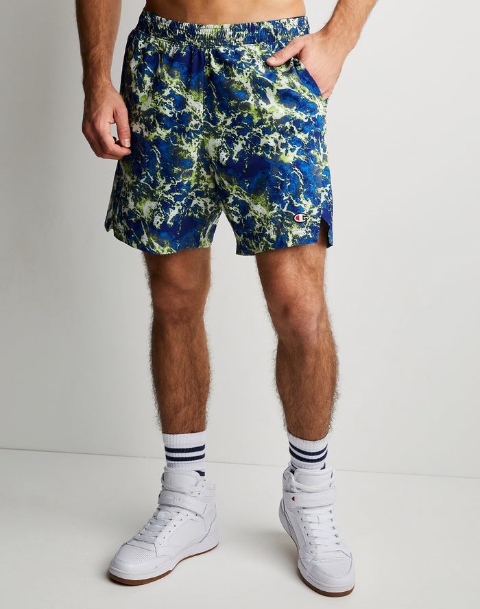 Champion Sport Print No Liner Shorts Herr Blå Gröna | 9628074-OY