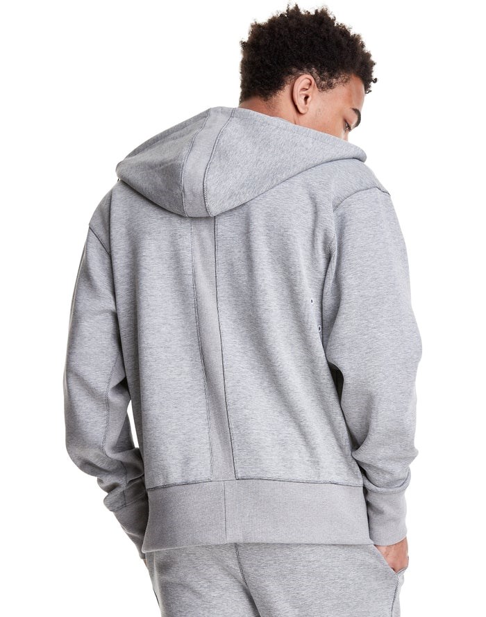 Champion Tech Weave Full Zip Script Logo Hoodie Herr Grå | 8901743-LI